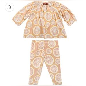 Milkbarn Peach Citrus Print Kids Matching Set - Peach, Yellow, White